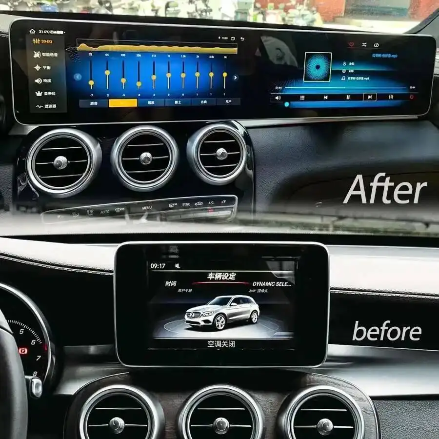 New Android 15 Carplay For Benz C GLC NTG 5.0 5.5 2016-2022 Navigation GPS Car Multimedia Video Player Dual 12.3inch Screen 128G
