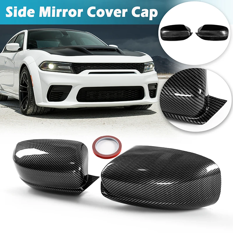 Rhyming Side Rearview Mirror Cover Wing Mirrors Caps Glossy Black Carbon Fibre Car Accessories Fit For Dodge Charger 2011-2022