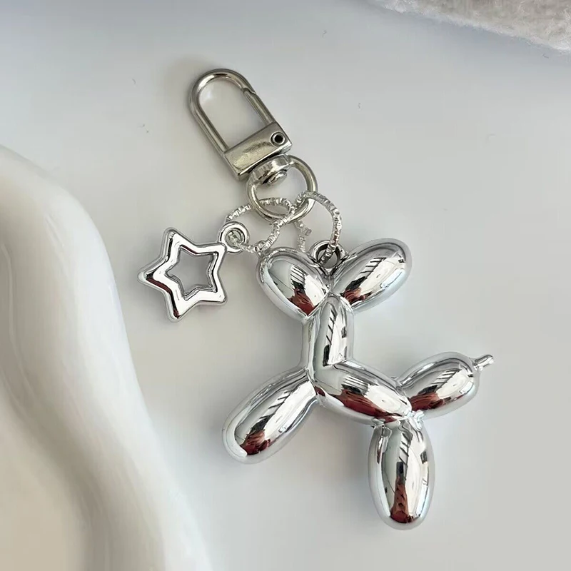 2024 Cute 3D Star Balloon Dog Keychain for Car Keys Iphone Accessories Trendy Heart Keyring Women Handbag Bag Pendant Key Chains