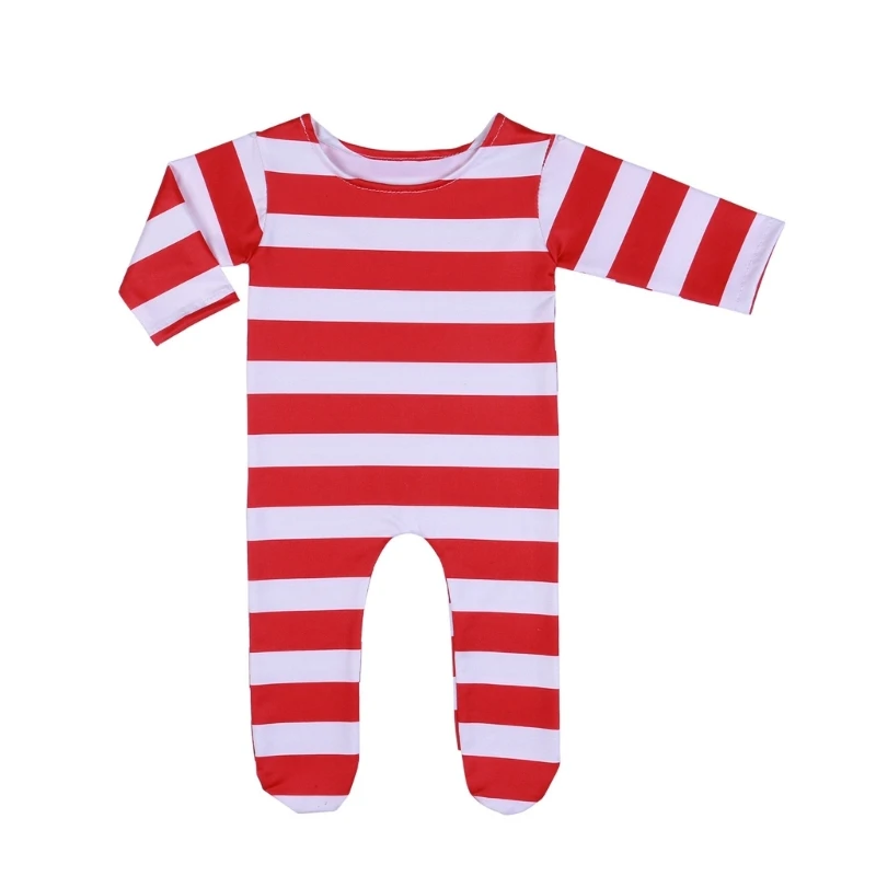 Christmas Costume Newborn Baby Photography Props Outfit  White Stripe Elf Outfits with Santa Hat Santa  Clothes