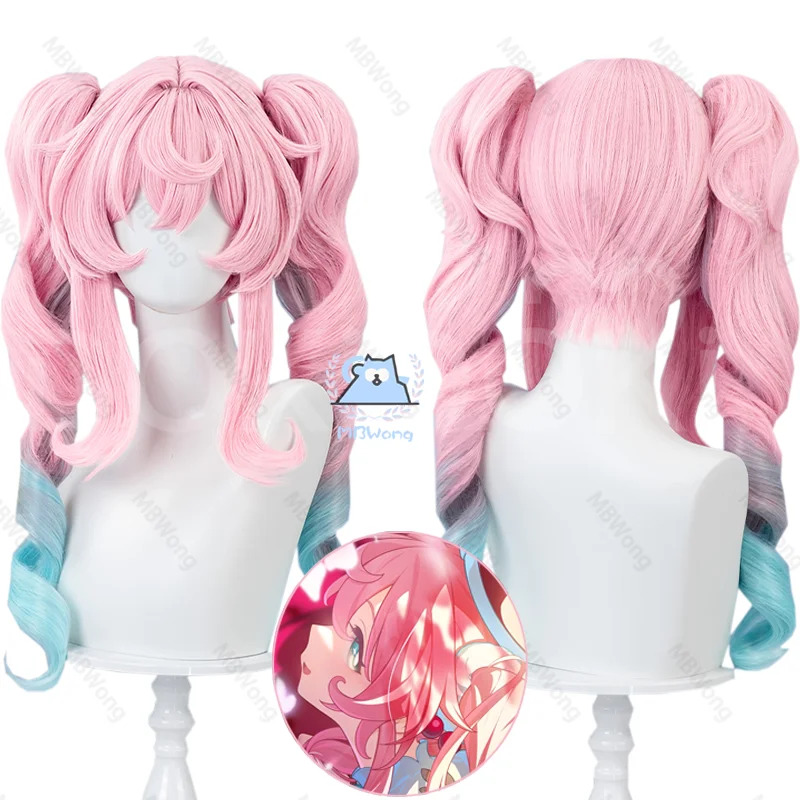 Honkai Star Rail Hyacine Cosplay Wig Pink Double Ponytail Hair Tail Blue Gradient Amphoreus Halloween Party Women Girls Carnival