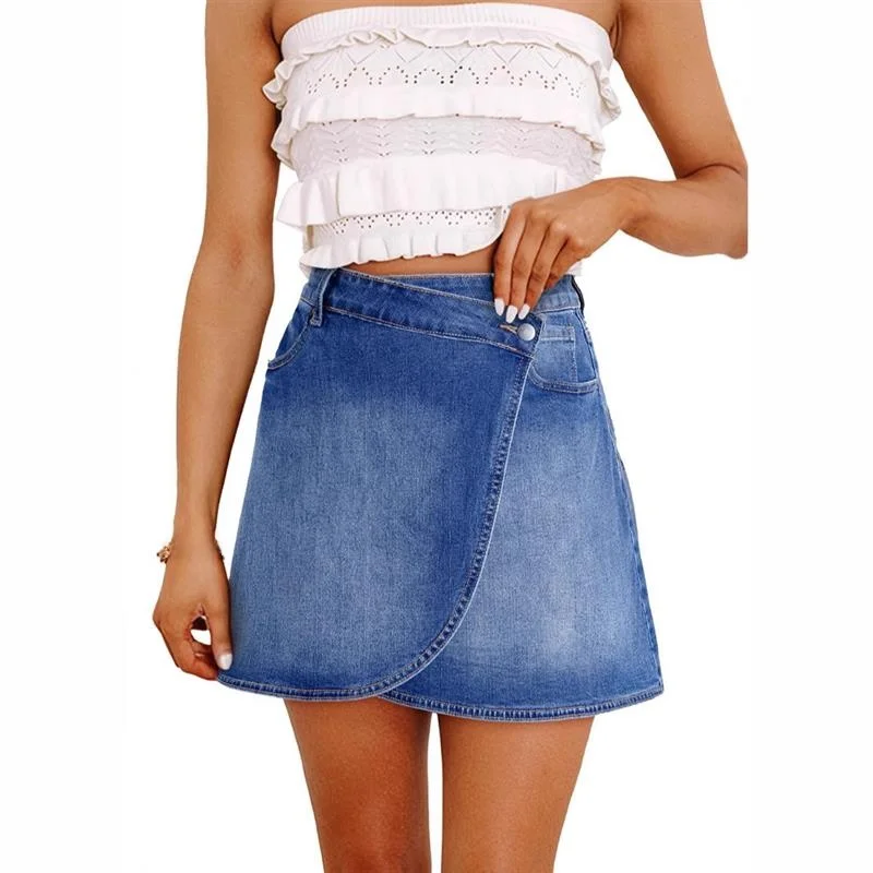 

Casual Loose Women's Denim Skirt High Waist Button ort Skirt Artistic Sle Cotton Fabric Cross-Border New Faion Women's ...