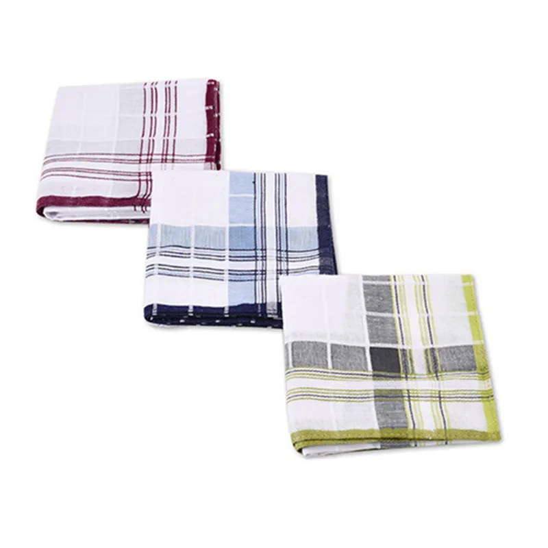 3Pcs 43x43cm Square Plaid Stripe Handkerchiefs Men Classic Vintage Pocket Cotton Towel Wedding Xmas Party Gift