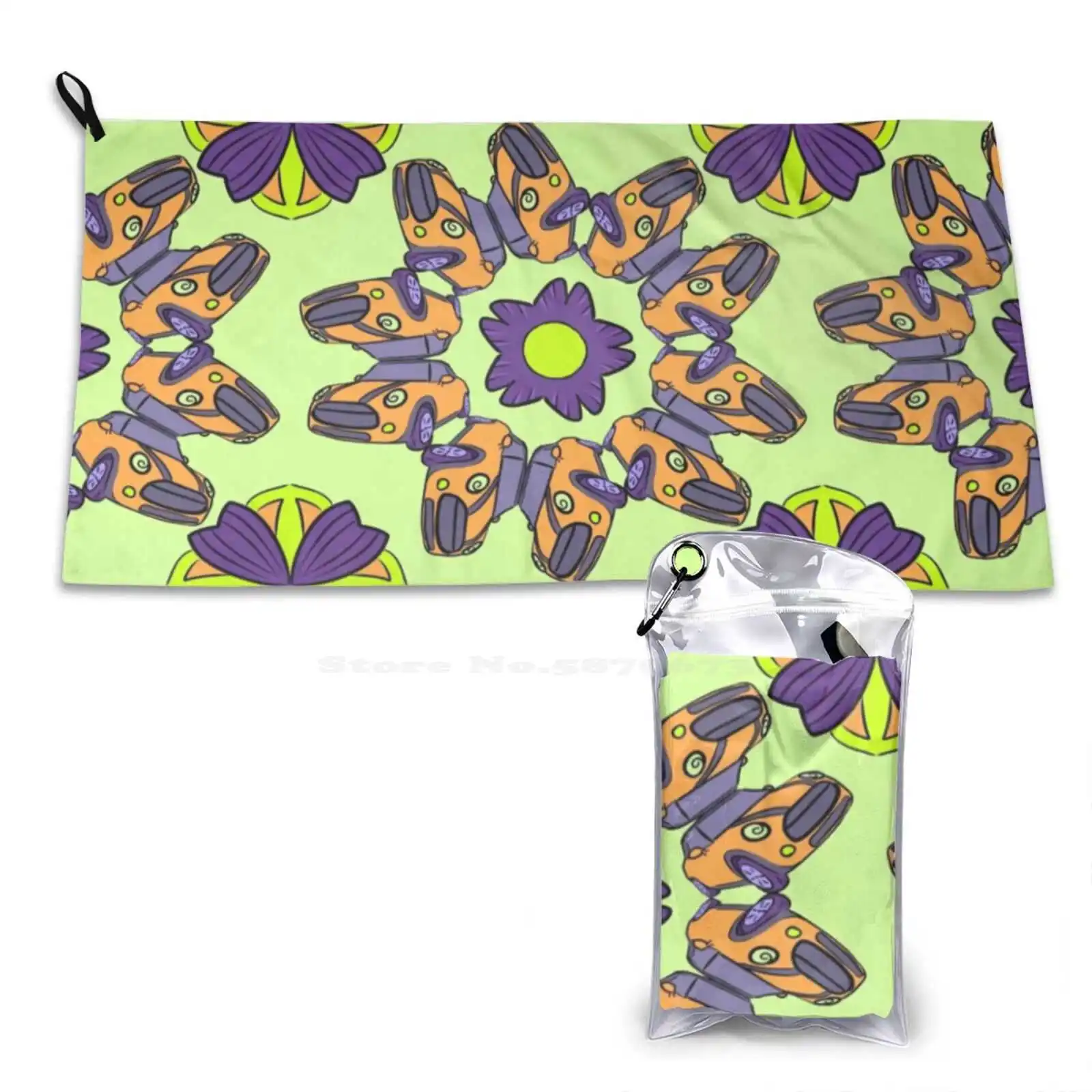 Mini Cooper Mandala Green Pattern Soft Face Towel Home Outdoor Mandala Car Green Mini Cooper Orange Geometric Pattern