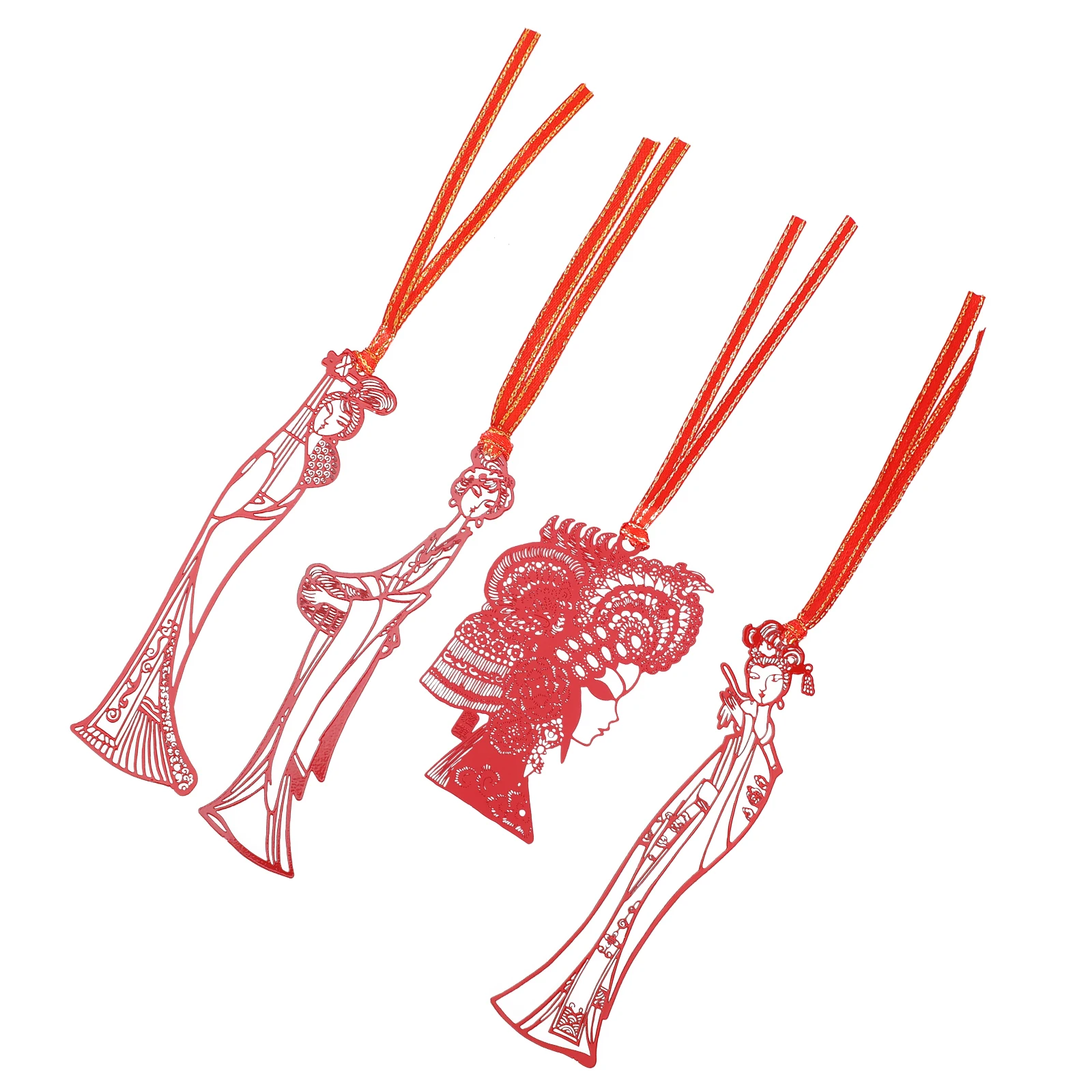 

4 Pcs Hollow Peking Opera Bookmark Bookmarks Metal Chinese Style Red Stainless Steel Markers