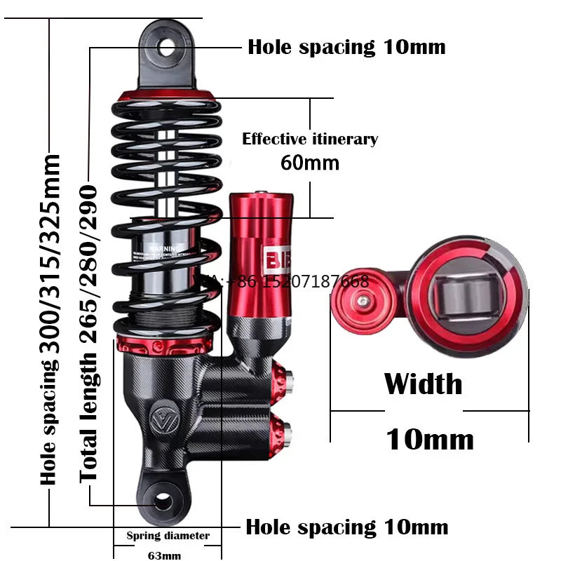 RS4pro High Quality Small Cattle No. 9 Rear Shock Absorber for Electric Vehicles General Motorcycles 265/280/290mm Length New