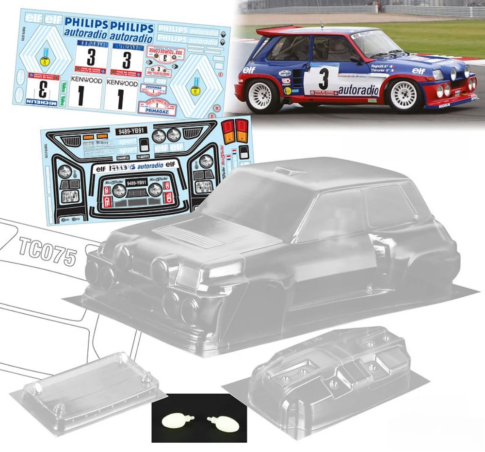 Scale 1/10 Renaut 5 GT Lexan body sets fit RC Rally Chassis 255mm-260mm Wheelbase Tamiya TT01 TT02 XV01 XV02