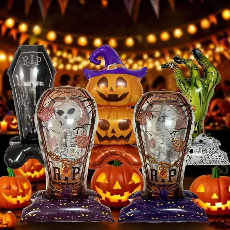 Halloween-Ballon, riesiger Geist, Kürbis, Totenkopf, Schloss, Aluminiumfolie, stehender Ballon für Halloween, Party, Hof, Garten, gruselige Dekoration