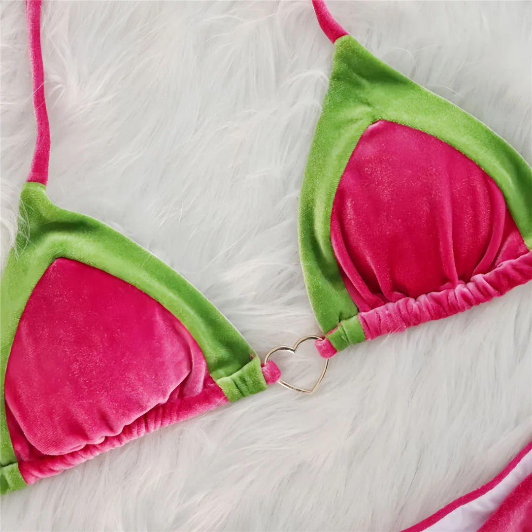 Splicing Neckholder Bikini mit hohem Beinausschnitt und Polsterung, Damen-Badeanzug, zweiteiliges Bikini-Set, Badebekleidung, Badeanzug, Schwimmanzug V6148 – Detail 9