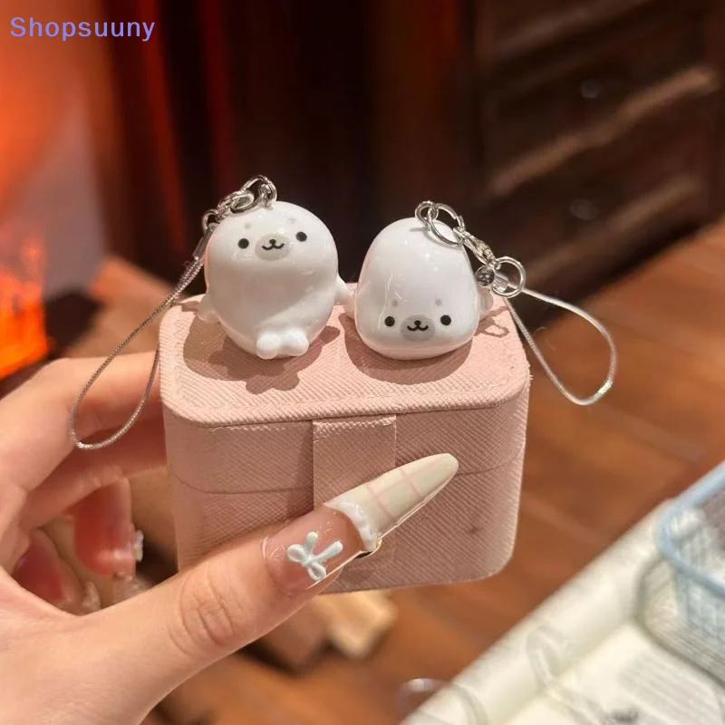 1/2/4Pcs Cute Resin Cartoon Seal Keychain Bag Charm Phone Lanyard Couples Backpack Pendant Kawaii Friend Girl Gift Accessory