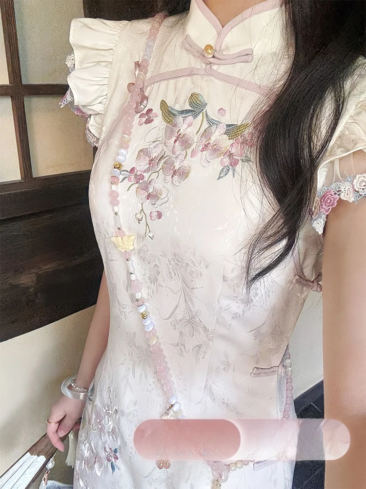 

Национальное платье-ципао Chuan Dai Timel Ele Girl Sensation с открытым воротником, маленькое, изящное, с букетом орхидей