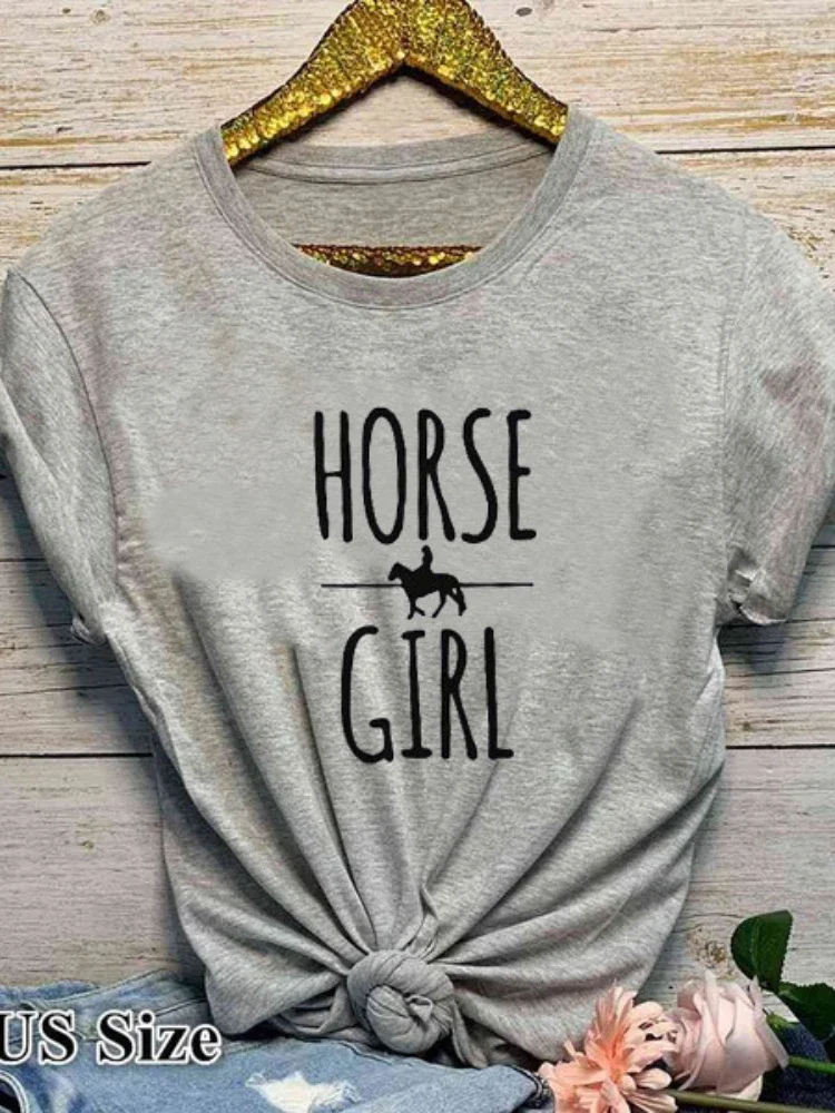 HORSE GIRL Letter Print T Shirt Women Short Sleeve O Neck Loose Tshirt Summer Women Causal Tee Shirt Tops Camisetas Mujer