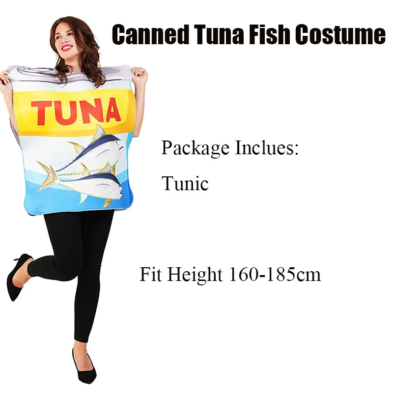Dorosły mężczyzna nadmorski tuńczyk w puszce śmieszne przebranie kobiety w puszce tuńczyk Bluefin tuńczyk kostium wędkarski