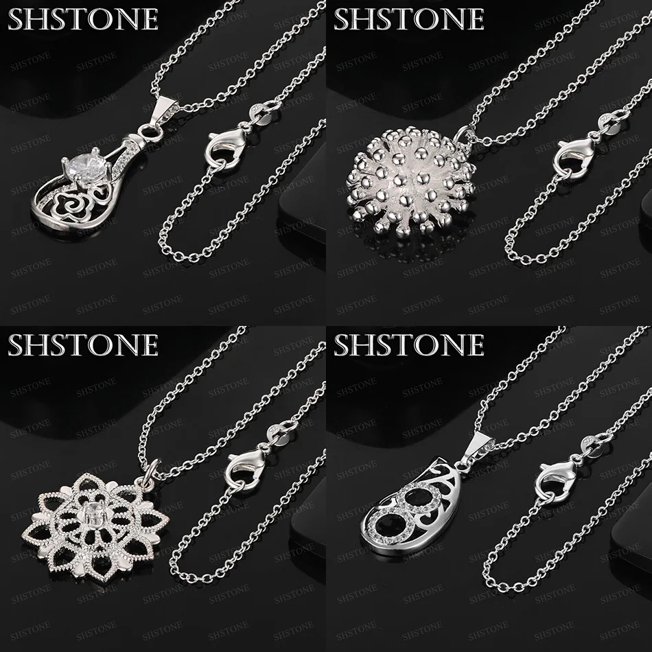 

40-75cm 925 Sterling Silver Chain Zircon Hollow Carved Flower Water Drop Pendant Necklace For Women Wedding Party Charm Jewelry