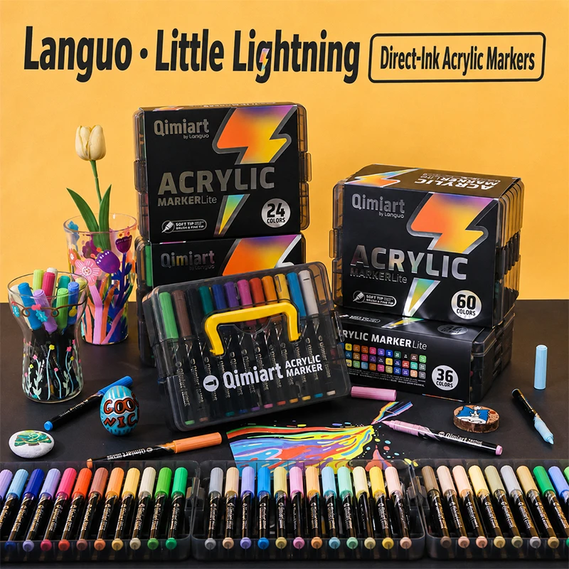 LANGUO Direct-ink Acrylic Markers 24/36/60 Colors Acrylic Paint Markers DIY Hand Drawn Graffiti Direct Liquid Brush Paint Pens