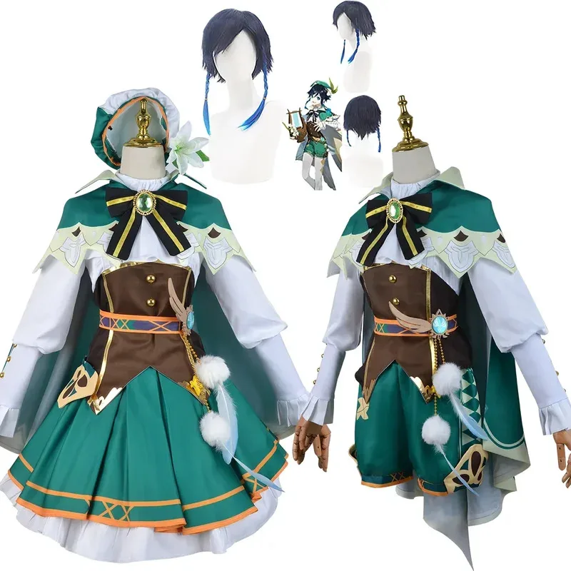 

Venti Genshin Impact Cosplay Costume Set - Loli Short Skirt Cape Hat Top for Halloween Carnival Comic Con Party