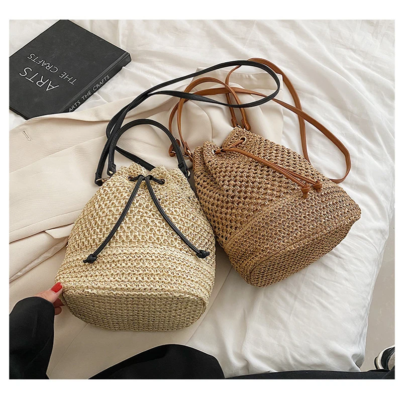 

Summer Straw Bags for Women Straw Shoulder Bags Rattan Woven Top Handle Bag Hollow Raffia Crochet Beach Bag Casual Handbags 2023