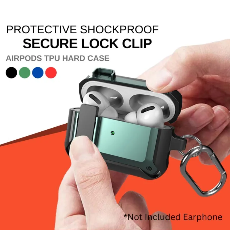 Secure Lock Clip AirPods Pro 2 Case Full Body Shockproof All AirPods Hard Protective with Keychain