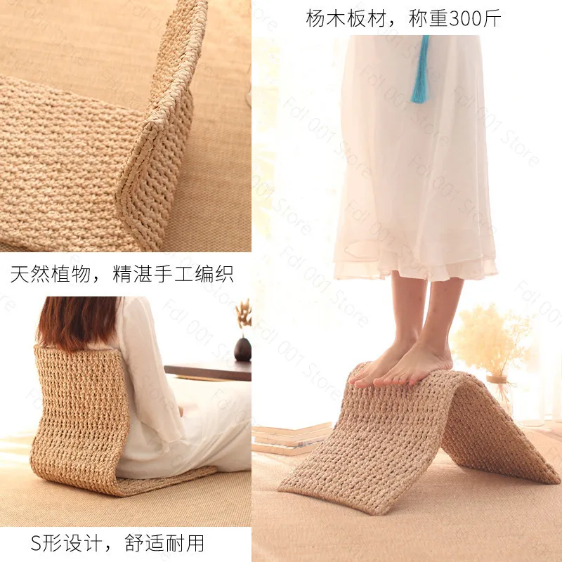 Handmade Straw&Rattan  Floor Legless Chair Tatami Zaisu Backrest Chair for Balcony Bay Window Office Living Room Bedroom