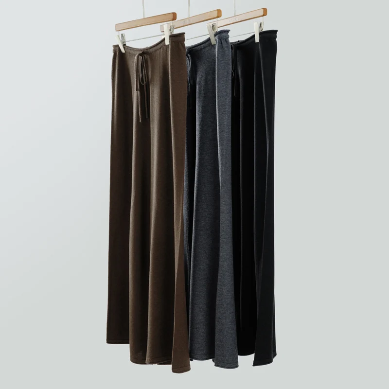 Autumn winter new women's elegant knitted imitation wool tight pants jacket fashionable casual straight leg elastic rope pants