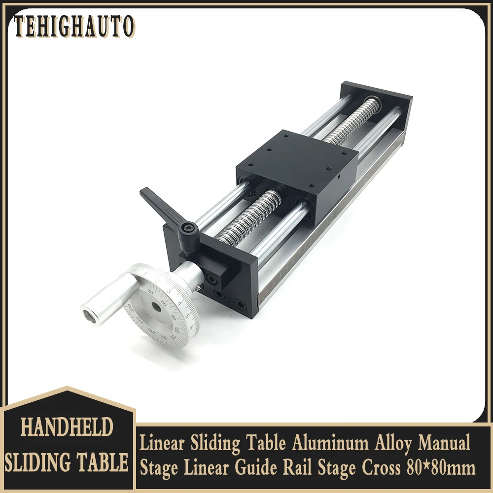 Rail de guidage linéaire en aluminium d'aviation, table marketmanuelle à la main, roue de poignée, course efficace, panneau mobile, 50-300mm, 80x80mm