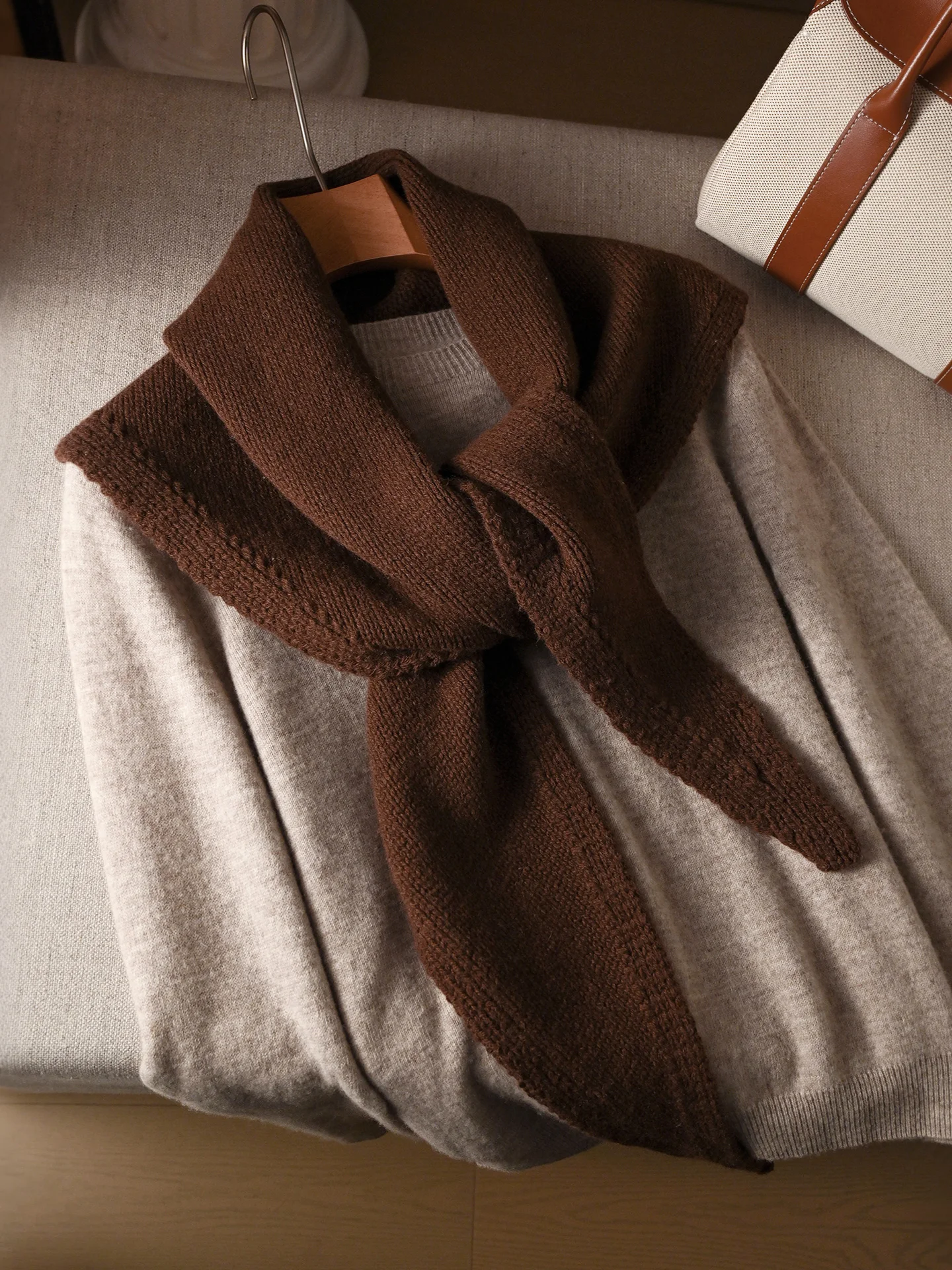 korean-style-full-woolen-brown-scarf-women's-neck-protection-scarf-spring-autumn-winter-multifunctional-long-rectangle-scarf
