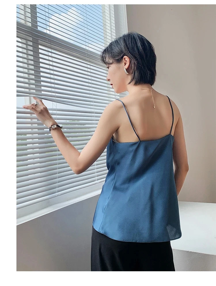 AOSSVIAO Satin-Seiden-Tanktops für Damen, Sommer 2026, sexy Trägertops, Basic Spaghetti-Träger-Tops, ärmellose Camisole-Westen für Frauen – Detail 4