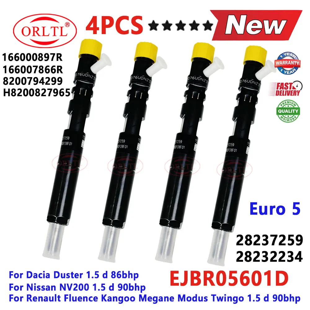 4 PCS EJBR05601D 28237259 28232234 8200794299 New Diesel Fuel Injector Nozzle 166007866R For Nissan Dacia Renault 1.5 DCI