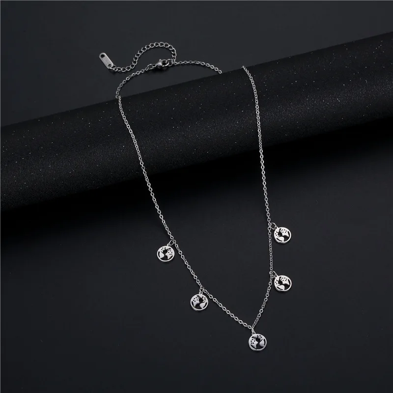 New Cool Wind Necklace Small Fresh Stainless Steel World Map Pendant Clavicle Chain for Women