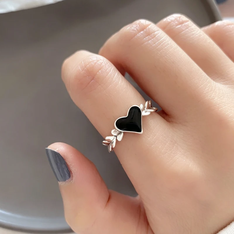 Women's 925 Sterling Silver Adjustable Black Stone Stackable Ring