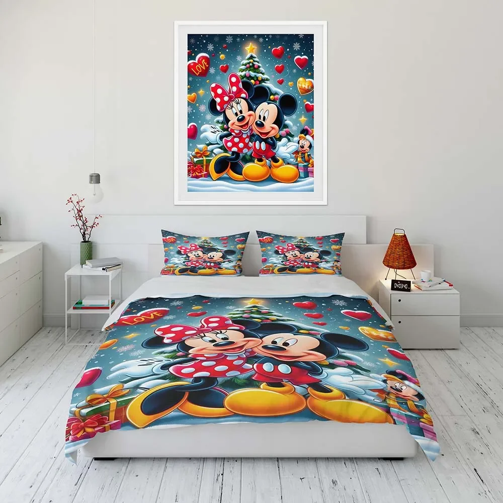 Disney Mickey and Minnie Mouse Love Cartoon Duvet Cover Bedding Set Anime Comforter Cover for Bedroom Decoration Quilt Cover