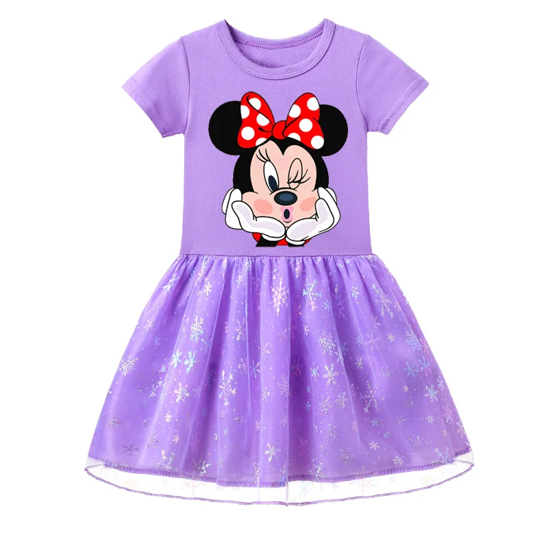 Girls Mesh Princess Dress Minnie Mouse Children Party Dresses Cute Minnie Baby Girls Casual Short Sleeve Dresses