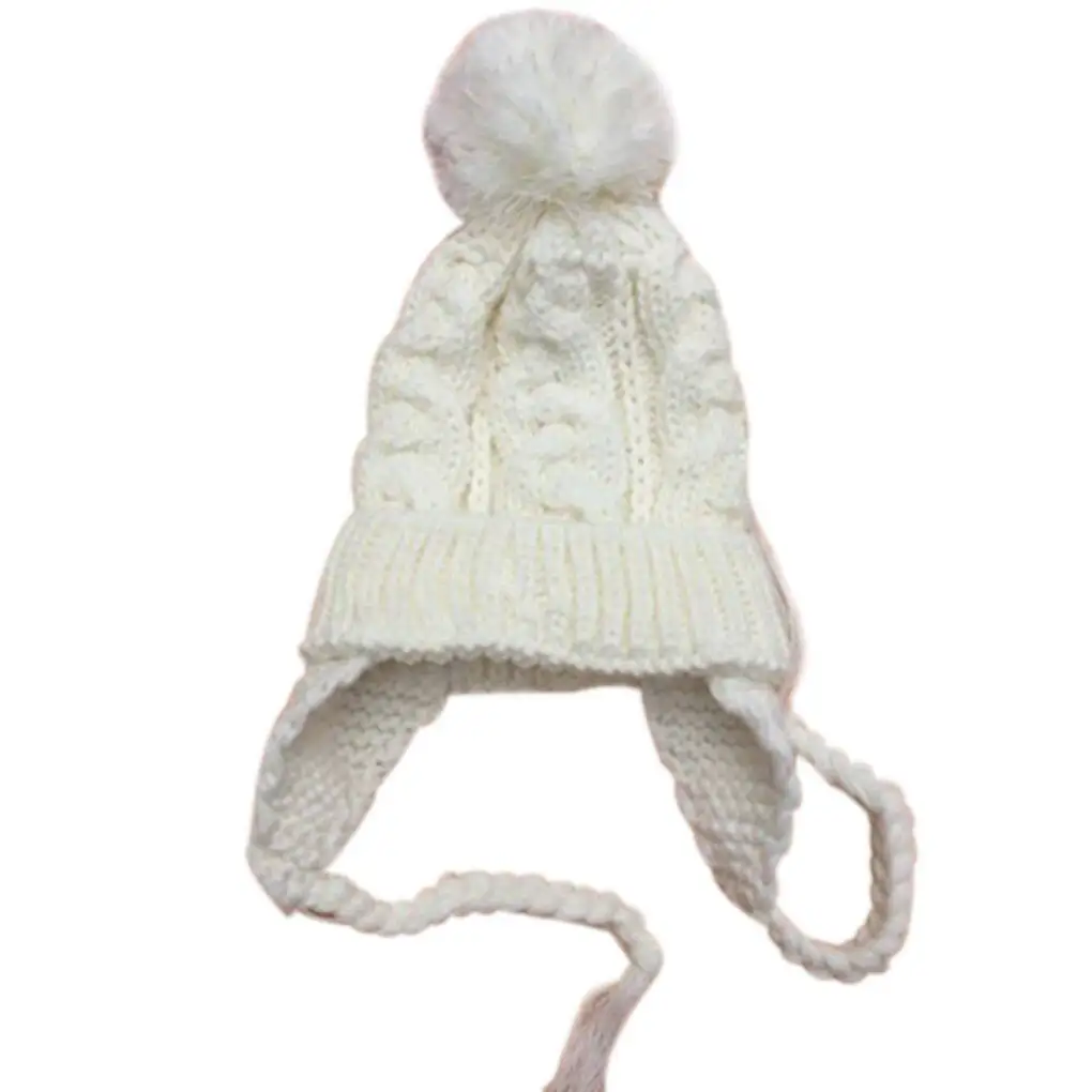 

Kids Children Knit Hat Ear Protect Solid Color Ear Flaps Cap Boy Girl Autumn Winter Warm Beanie Bonnet