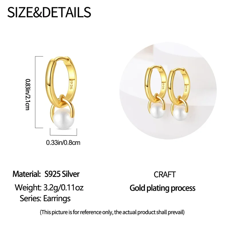 100% 925 فضة اللؤلؤ الذهبي الهندسة هوب أقراط للنساء موضة حفلة عيد ميلاد مجوهرات الزفاف مجوهرات الخطوبة #6