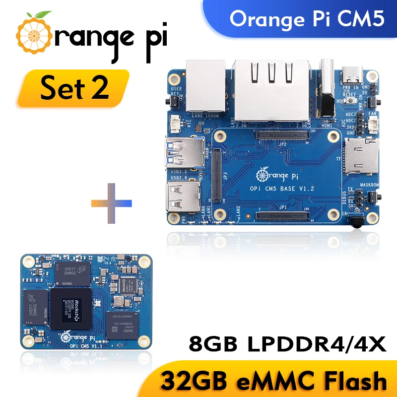 Orange Pi CM5 8GB Ram + Base Board RK3588S 32GB Emmc WIFI5-BT5 Orangepi CM5 Run Android Ubuntu Debian Orange Pi Compute Module 5