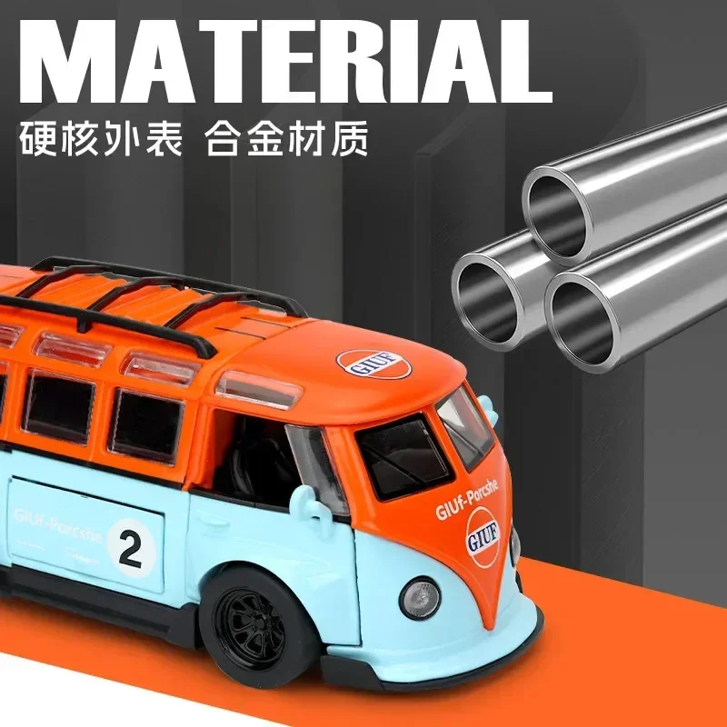 1:32 T1 Bus Modell Sound Licht Kinder Junge Diecast Spielzeug Fahrzeug Kollektive Wohnkultur Metall Miniatur Voiture – Detail 7
