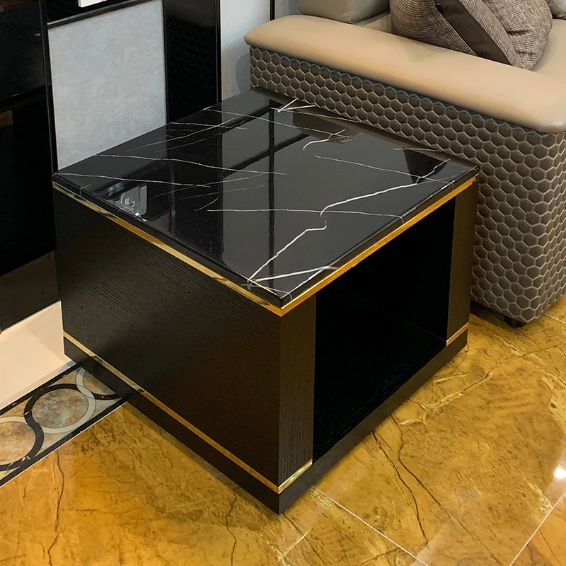 

Light luxury wood language Modern simple marble corner few solid Living room sofa side cabinet