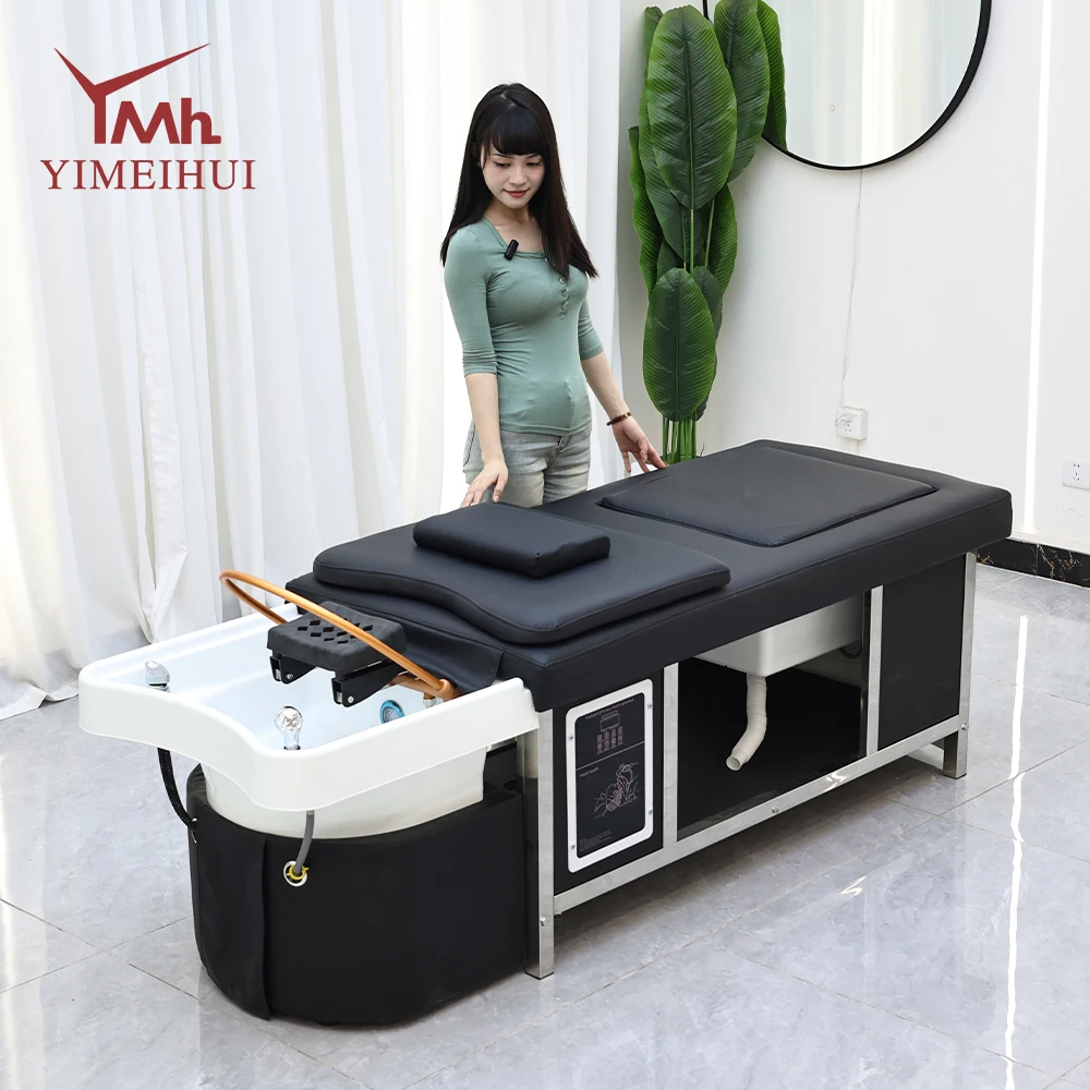 

Luxury 2 in 1 Black Salon Spa Massage Thai Shampoo Bed With Foot Bath Tub Spa Beds