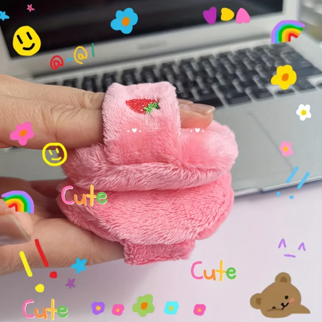 Grande spugna per trucco morbida in peluche con ricamo a fragola per fissare la cottura del viso in polvere/controllo dell'olio ﻿