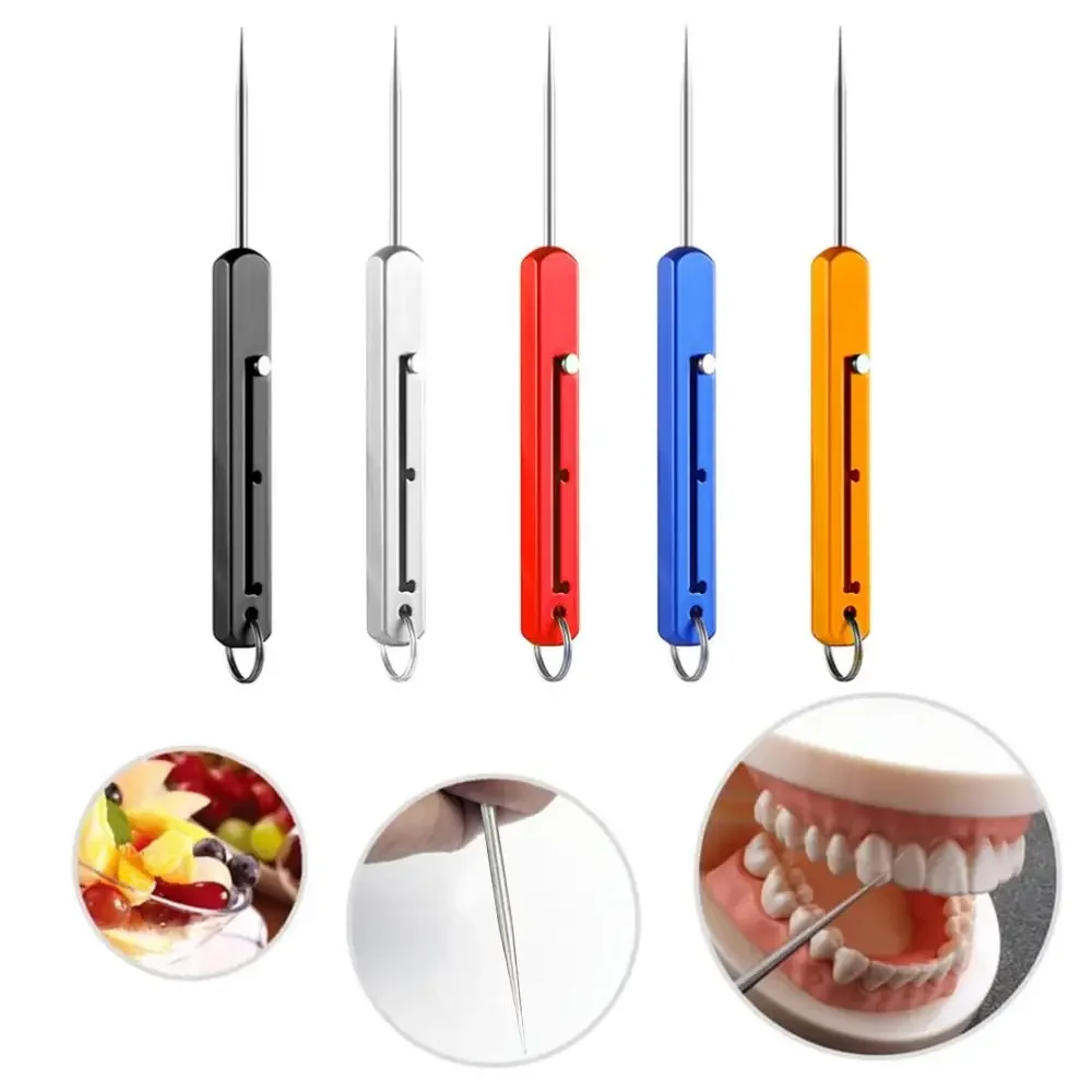 Portable Titanium Toothpick with Metal Holder Reusable High Quality Pocket Toothpick for Outdoor Picnic Camping Travel