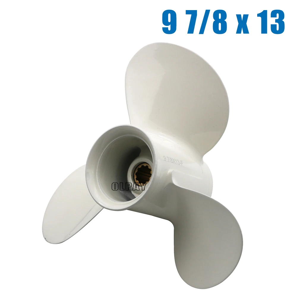 9 7/8 x 13 Marine Boat Outboard Propeller For Yamaha 20-30HP 664-45949-02-EL Aluminum Alloy White 3 Blades 10 Spline Tooth