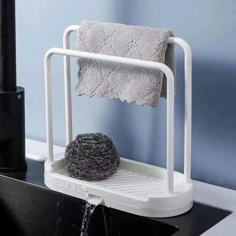 Kitchen Sink Countertop Storage Rack Wire Sponge Scouring Pad Drainage Shelf Cloth Holder No Drilling Required