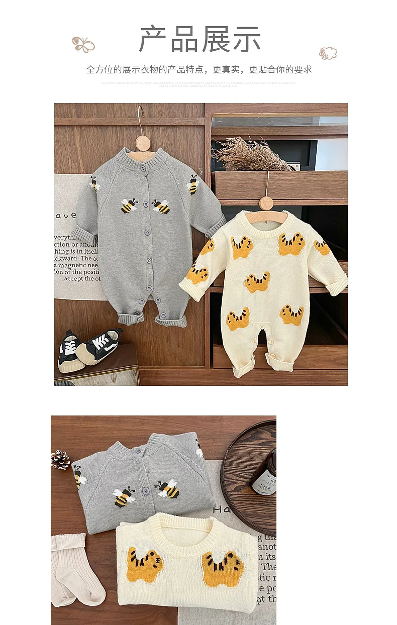 ZOETOPKID Neugeborenen-Babykleidung Frühling Herbst Strampler Jungen- und Mädchenpullover Einteiler Niedliche Cartoon-Strick-Kletterkleidung – Detail 2