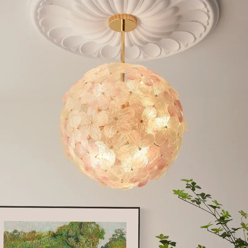 

Retro Design Salon Pendant Lamp Modern French Glass Flower Led Lights Home Decoration Bedroom Living Room for Dining Chandeliers