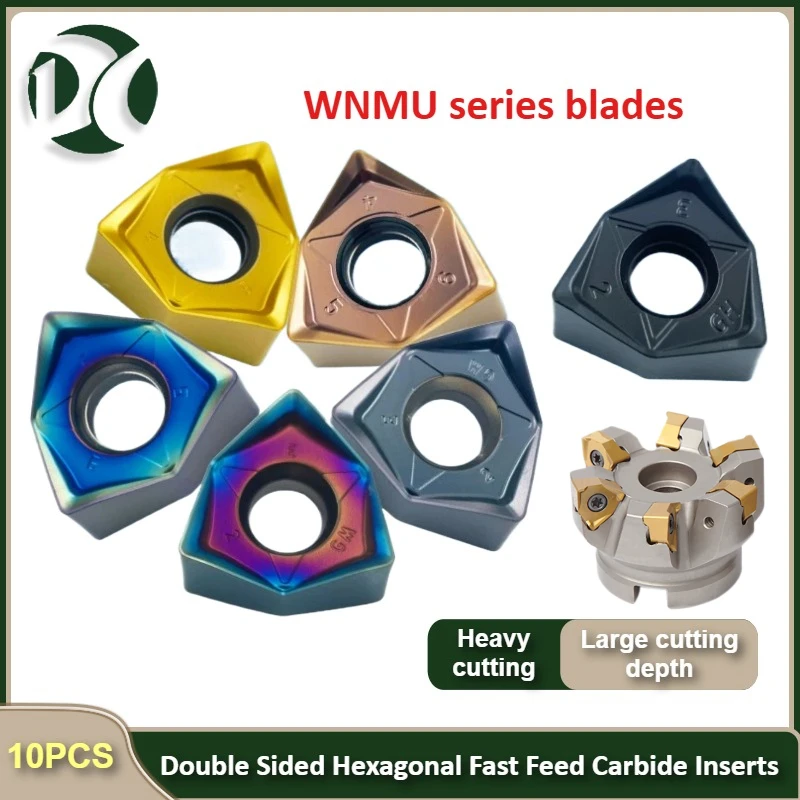 

10PCS WNMU080608 Double Sided Hexagonal Fast Feed Carbide Inserts, WNMU 080608 Milling Cutter Tool for MFWN90