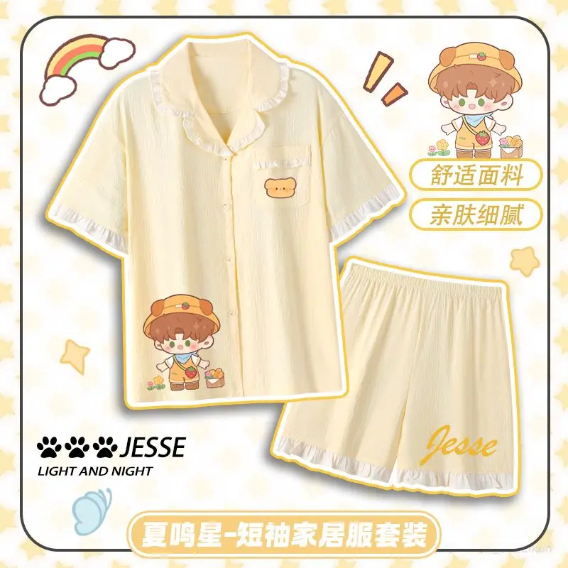 

Anime Light and Night Charlie Pajamas Summer Fashion Delicate Cute Casual Loose Comfort Soft Girly Set Short sleeves shorts