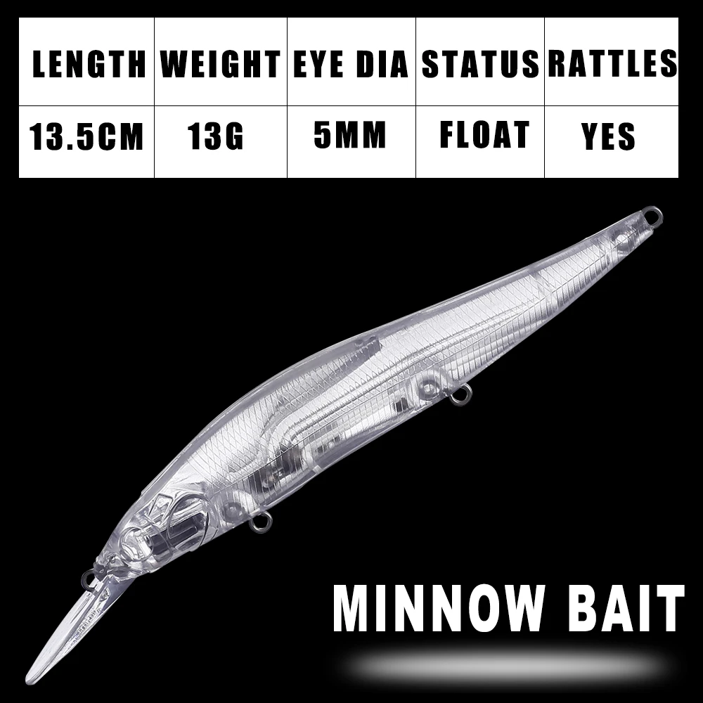 Holife 10 pçs/lote sem pintura minnow em branco isca 13.5cm 13g flutuante médio minnow isca artificial para diy iscas de pesca