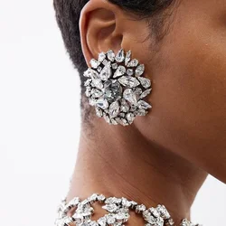 Stonefans Round Clip Earrings Geometric Wedding for Women Bling Christmas Gift Rhinestone Clip on Earrings No Piercing Jewelry
