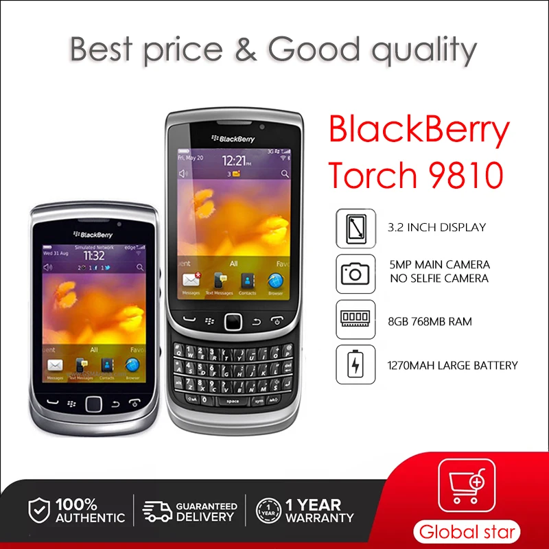 BlackBerry – smartphone Torch 9810 d'origine, téléphone portable débloqué, 768 mo + 8 go, caméra 5mp, livraison gratuite