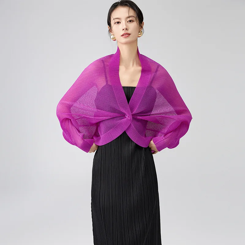 

Miyake Niche Denisn летнее полупрозрачное легкое плиссированное пальто для женщин сетчатый кардиган с рукавами «летучая мышь» повседневная куртка